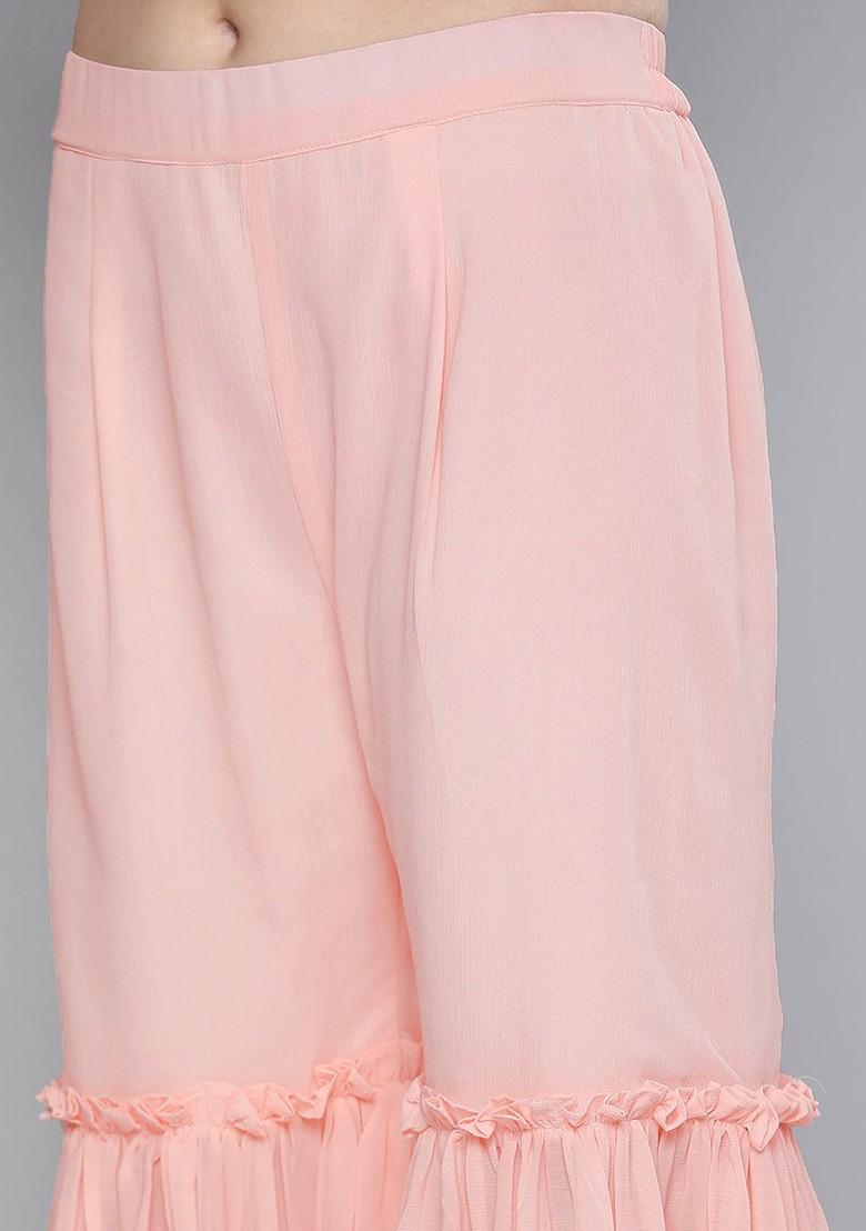 Pink Embroidered Regular Sequin Kurta With Sharara And With Dupatta