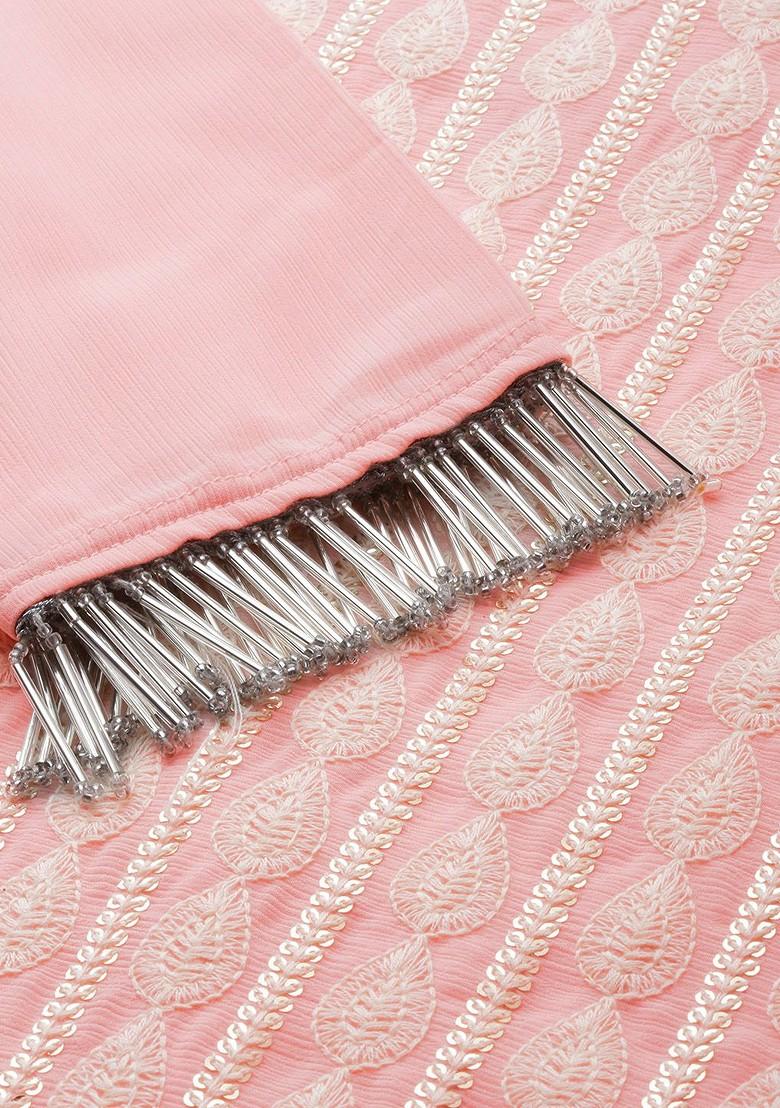 Pink Embroidered Regular Sequin Kurta With Sharara And With Dupatta