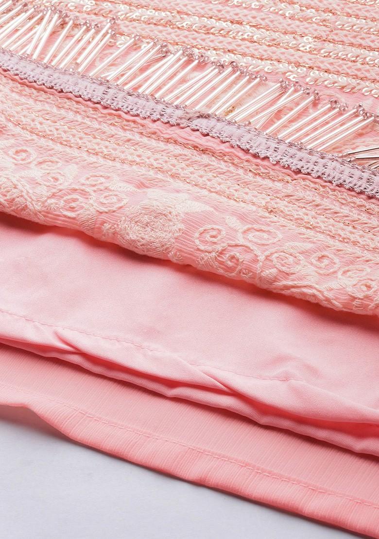 Pink Embroidered Regular Sequin Kurta With Sharara And With Dupatta