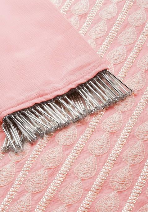 Pink Embroidered Regular Sequin Kurta With Sharara And With Dupatta