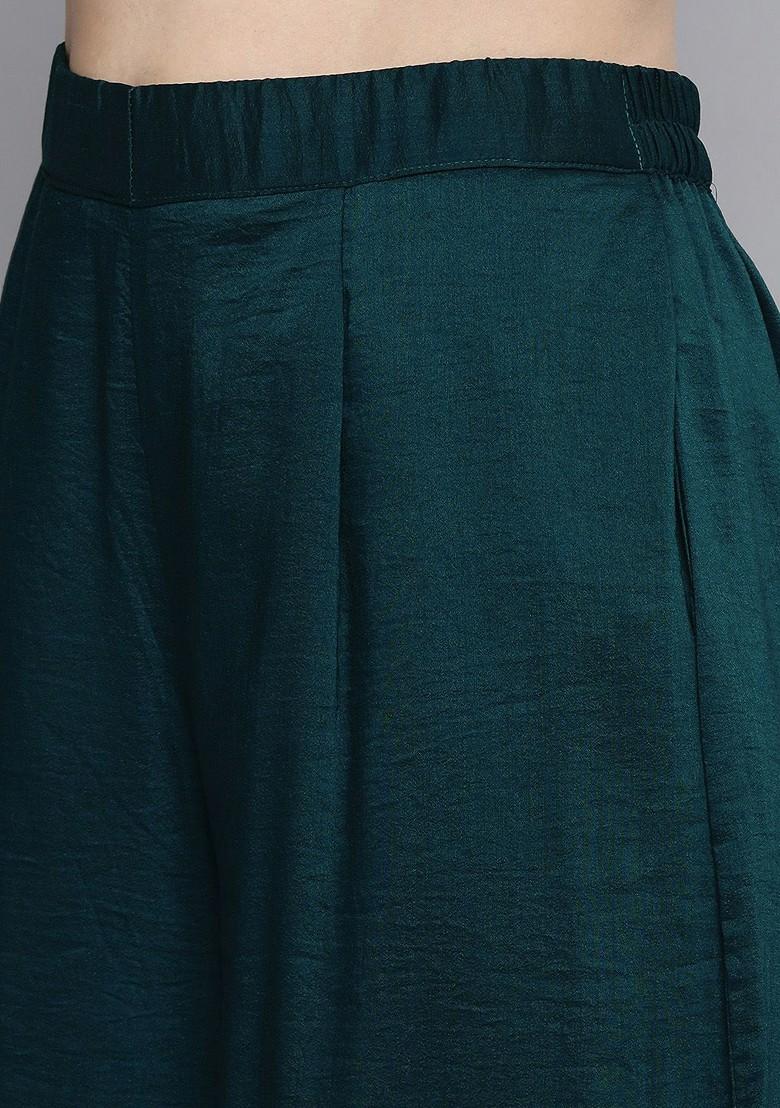 Teal Green Embroidered Panelled Kurta With Palazzos And With Dupatta