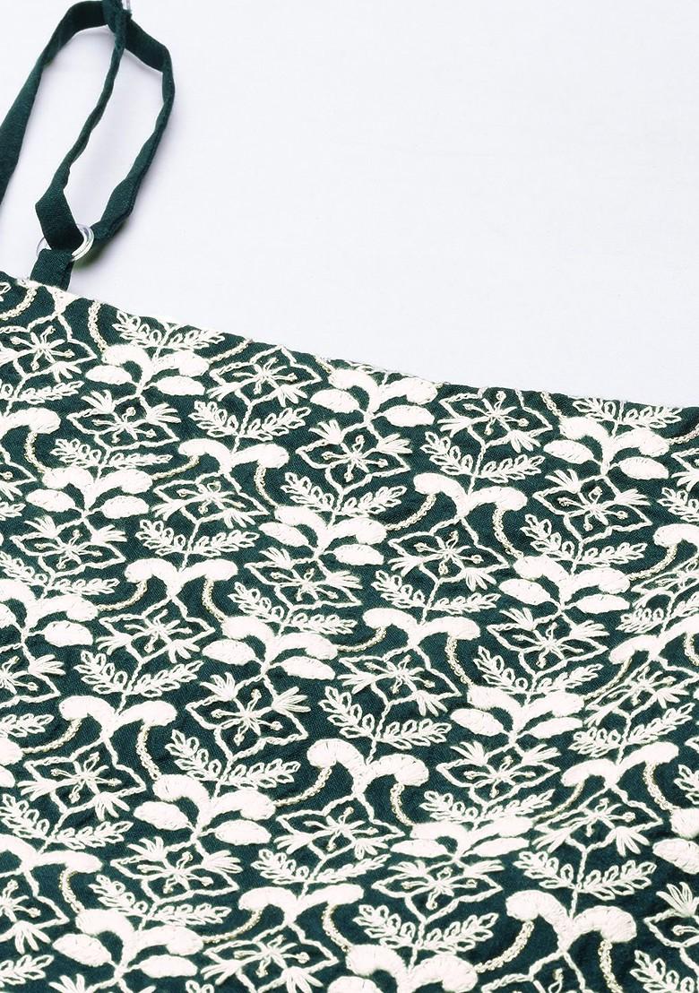 Teal Green Embroidered Panelled Kurta With Palazzos And With Dupatta