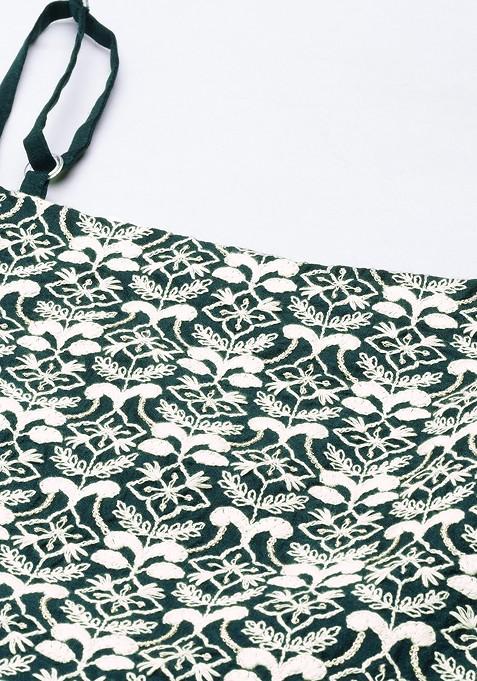 Teal Green Embroidered Panelled Kurta With Palazzos And With Dupatta