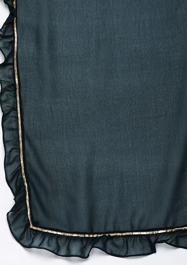 Teal Green Sequin Embroidered Kurta With Sharara And With Dupatta