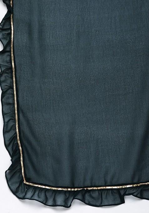 Teal Green Sequin Embroidered Kurta With Sharara And With Dupatta