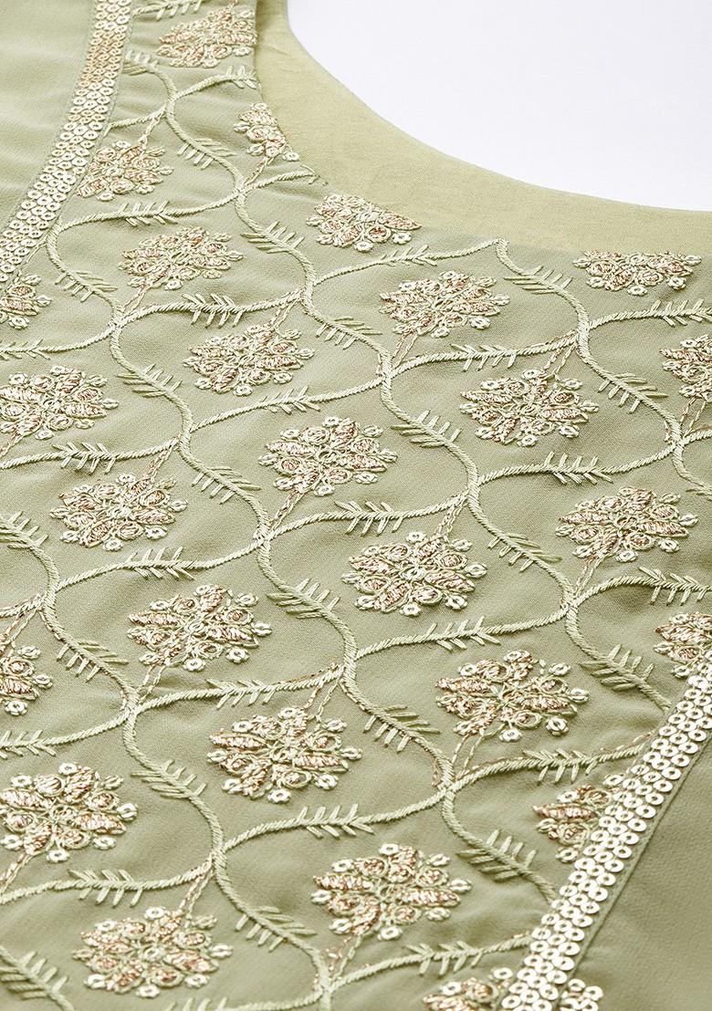 Mint Green Embroidered Layered Sequin Kurta With Sharara And With Dupatta