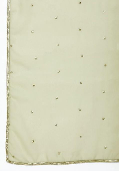 Mint Green Embroidered Layered Sequin Kurta With Sharara And With Dupatta