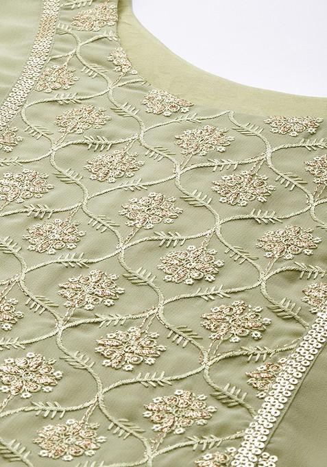 Mint Green Embroidered Layered Sequin Kurta With Sharara And With Dupatta