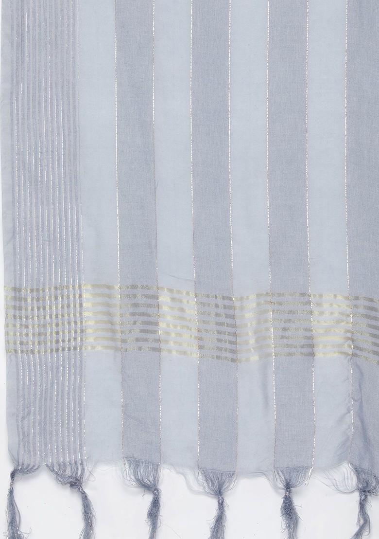 Charcoal Ethnic Motifs Mirror Work Pure Cotton Kurta With Trousers And With Dupatta