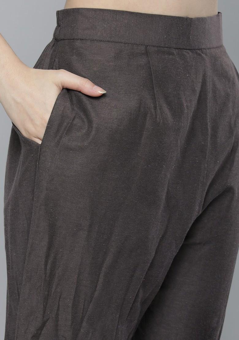 Charcoal Ethnic Motifs Mirror Work Pure Cotton Kurta With Trousers And With Dupatta