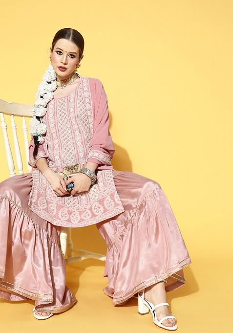 Ethnic Chikankari Georgette Sharara Set