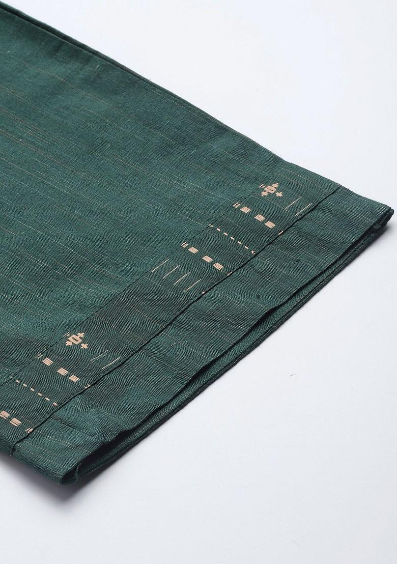 Green Pure Cotton Kurta With Trousers And Dupatta