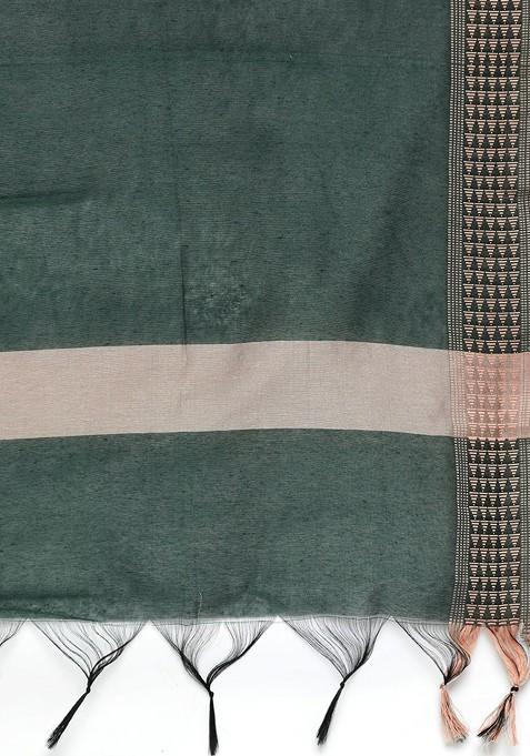 Green Pure Cotton Kurta With Trousers And Dupatta
