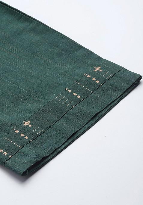Green Pure Cotton Kurta With Trousers And Dupatta