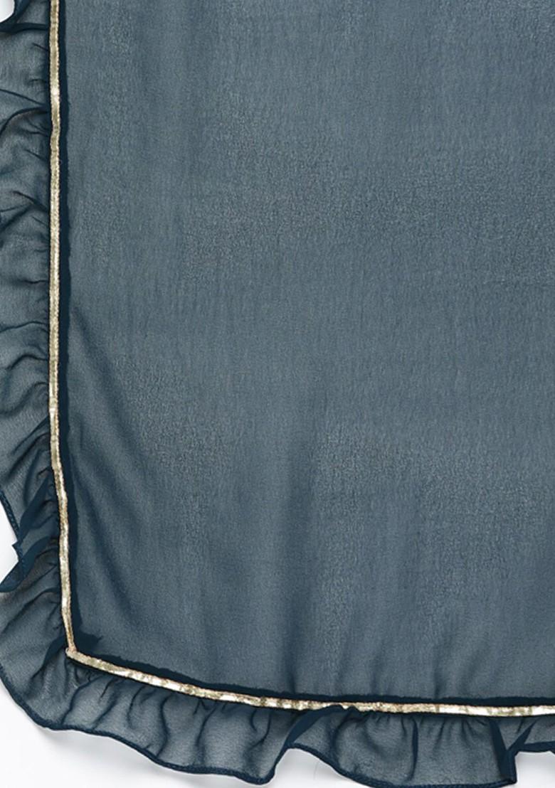 Teal Ethnic Motifs Empire Sequin Kurta With Sharara And With Dupatta