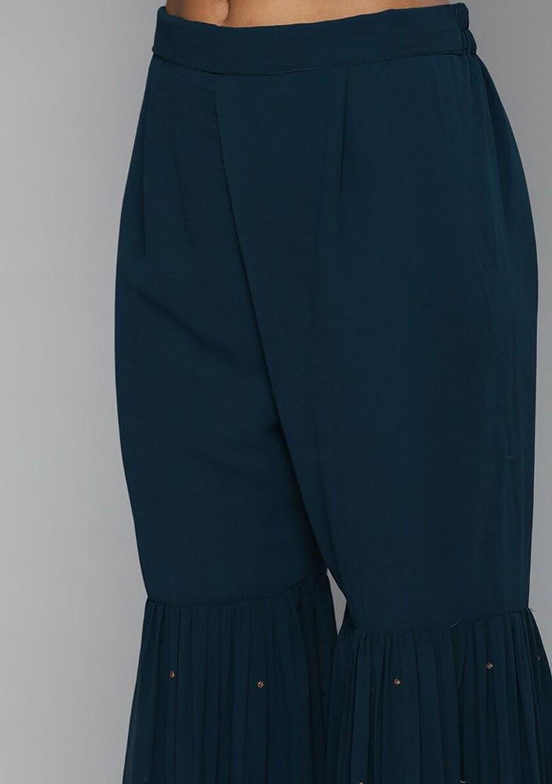 Teal Ethnic Motifs Empire Sequin Kurta With Sharara And With Dupatta