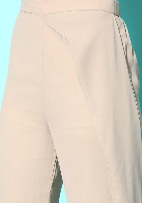 Beige Floral Sequin Embroidered Kurta With Palazzos And With Dupatta