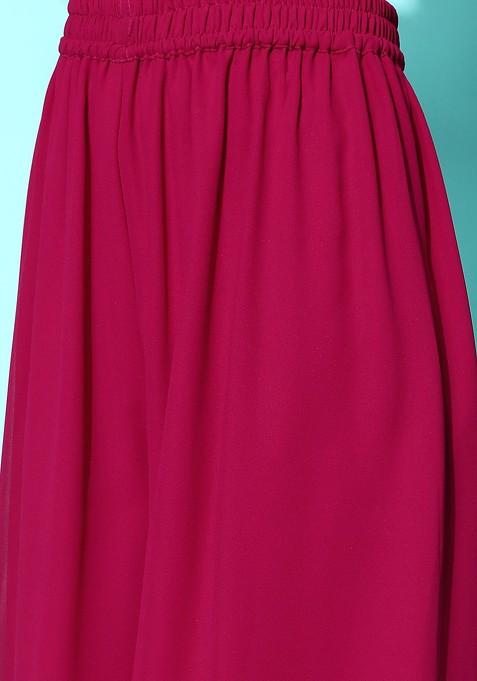 Pink Floral Sequin Embroidered Kurta With Palazzos And With Dupatta