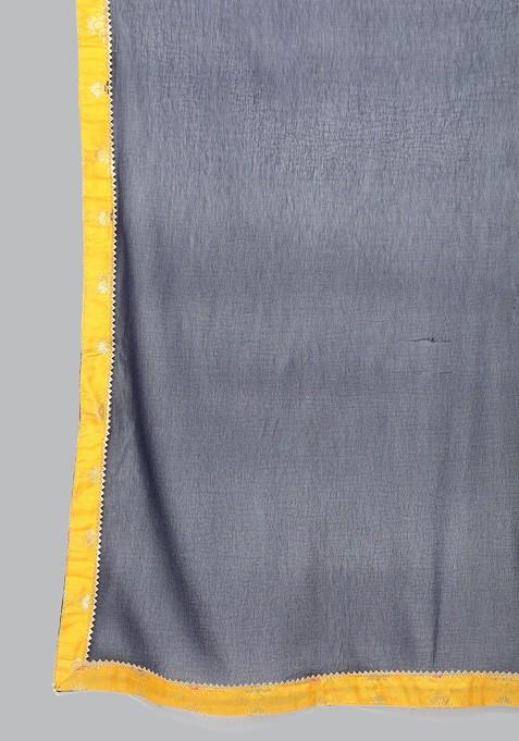 Yellow Woven Design Gota Patti Kurta With Sharara And With Dupatta