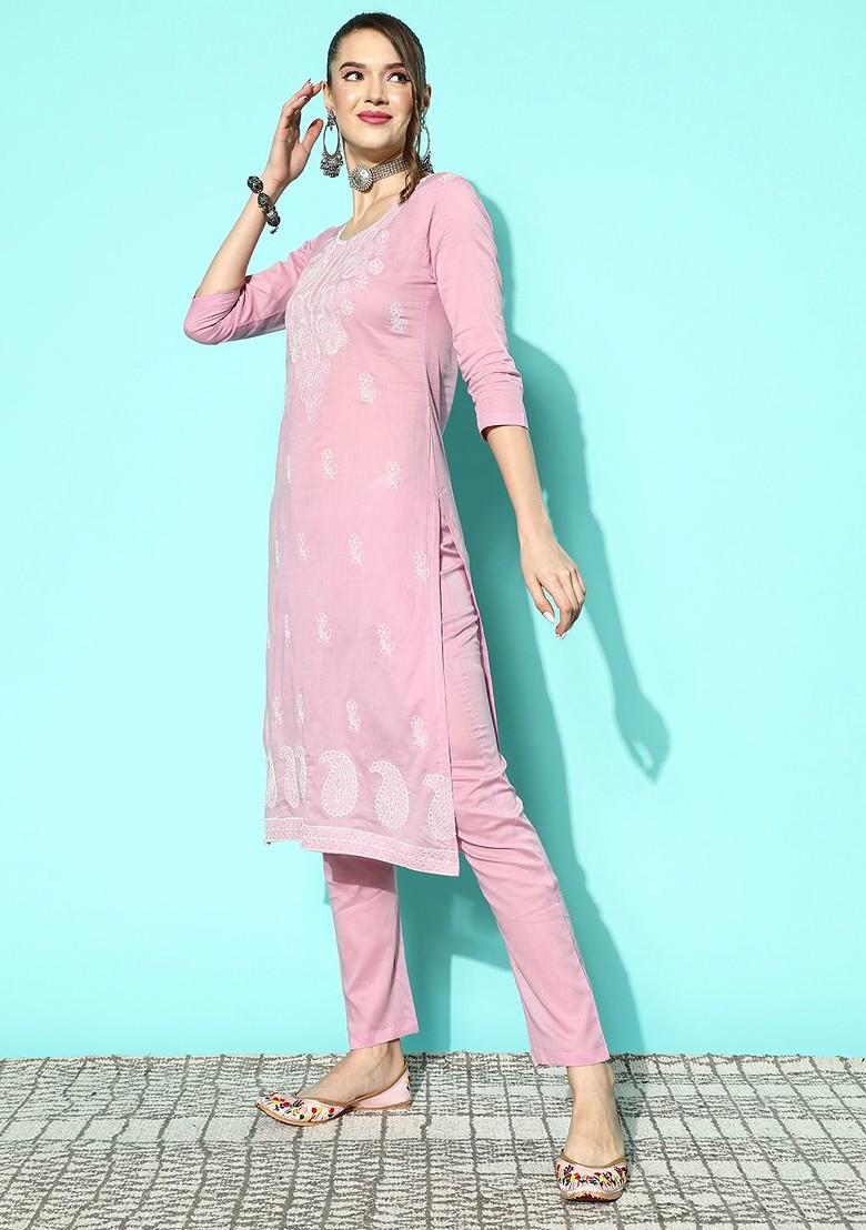 Pink Ethnic Motifs Embroidered Regular Chikankari Kurta With Trousers