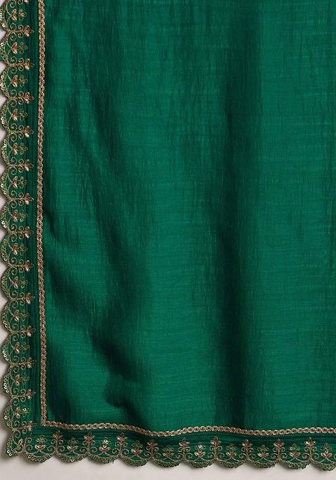Green Zari And Sequin Embroidered Anarkali Kurta With Trousers And Dupatta
