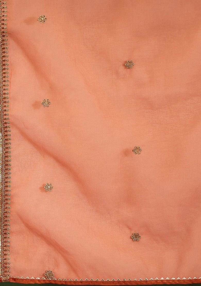 Orange Ethnic Motifs Sequin Embroidered A Line Kurta With Trouser And Dupatta