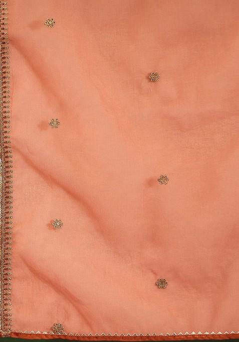 Orange Ethnic Motifs Sequin Embroidered A Line Kurta With Trouser And Dupatta