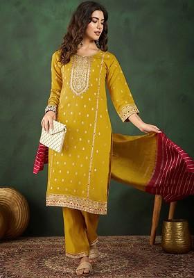 Yellow Embroidered Straight Kurta Set