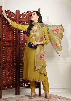 Yellow Embroidered Straight Kurta Set