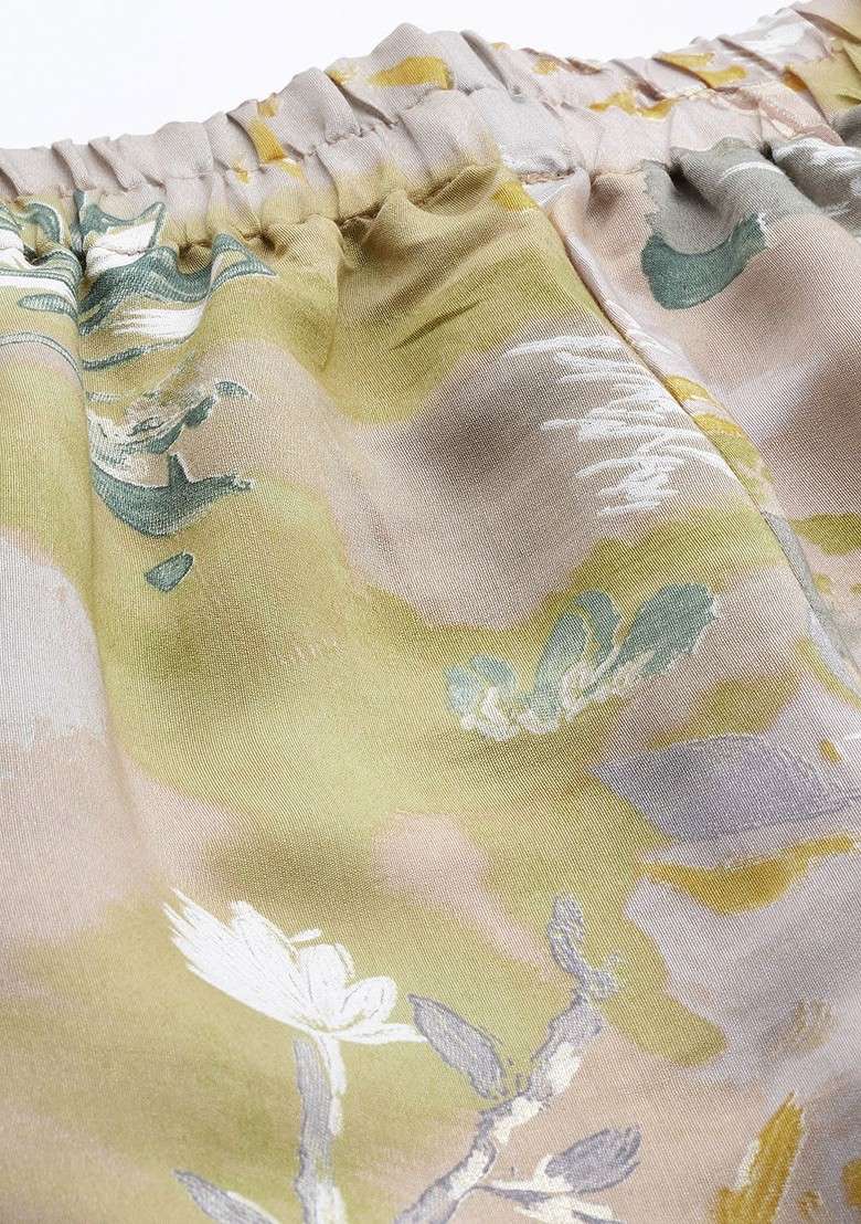 Beige Printed Blended Co Ord Set - Indya