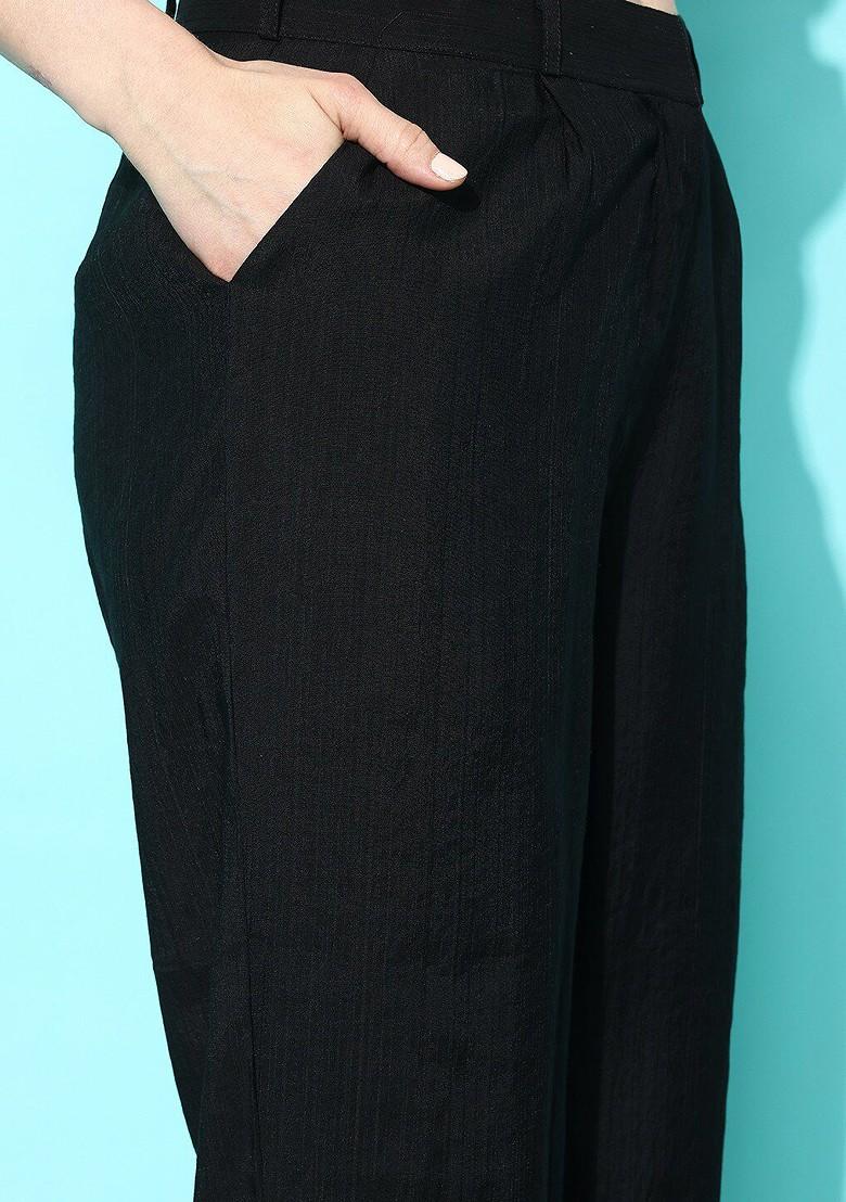 Black Pleated V Neck Top And Trousers
