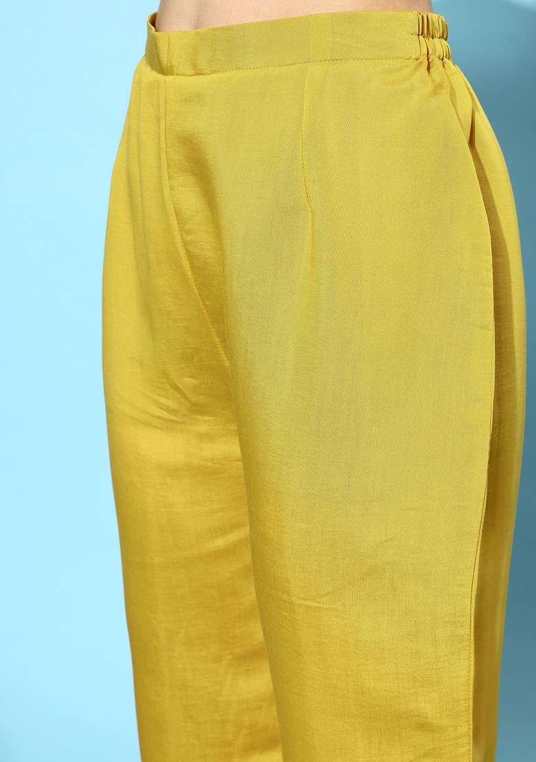 Yellow Embroidered Tunic With Trousers - Indya