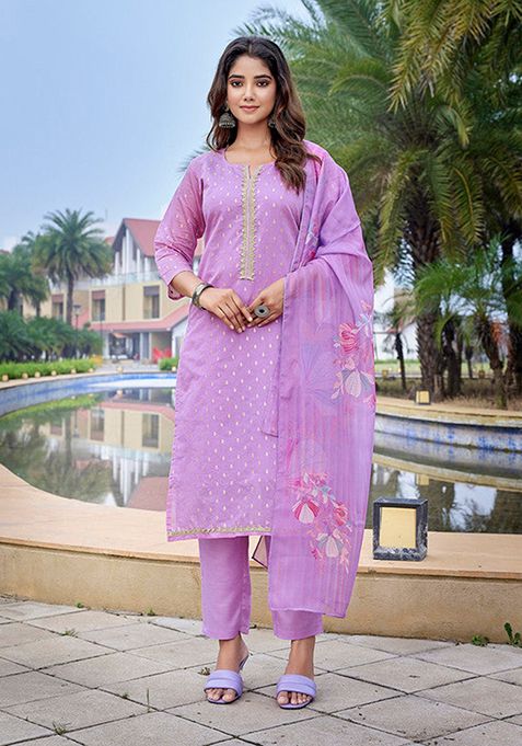 Purple Woven Chanderi Kurta Set