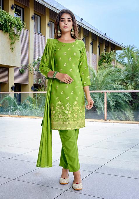 Green Printed Crepe Kurta Set