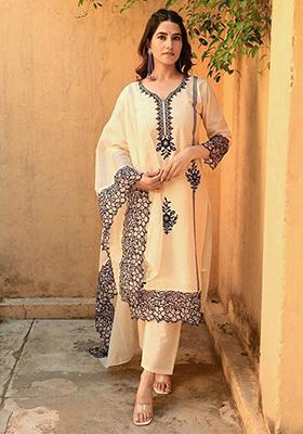 White Embroidered Viscose Kurta Set
