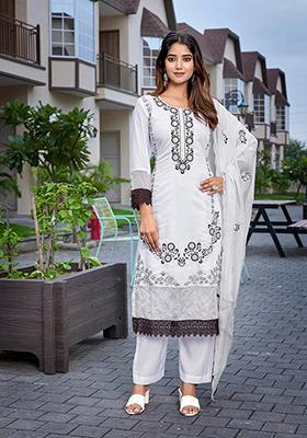 White And Black Embroidered Chanderi Kurta Set