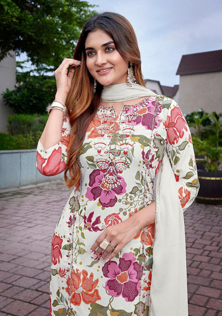 Multicolor Embroidered Viscose Kurta Set