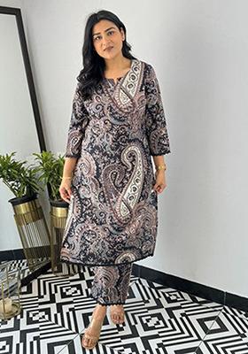 Black Printed Viscose Kurta Set