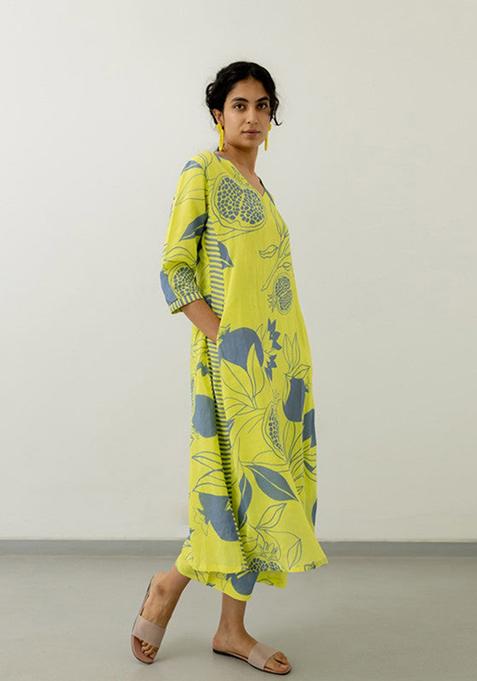 Yellow Printed Viscose Kurta Set