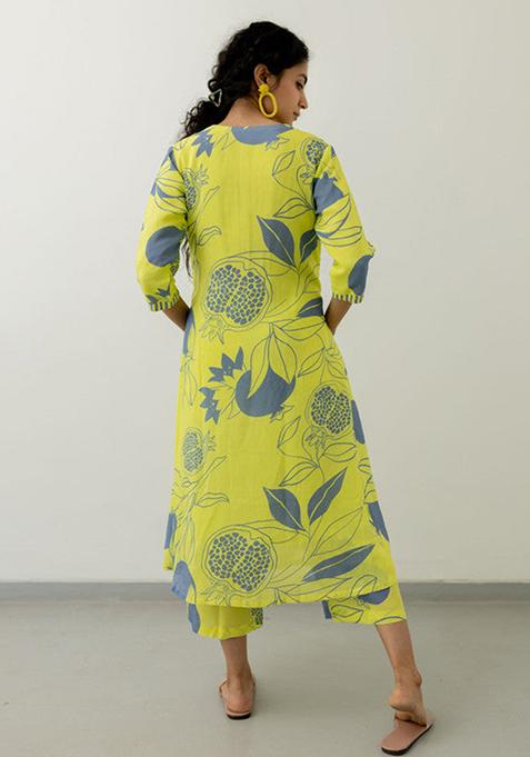 Yellow Printed Viscose Kurta Set