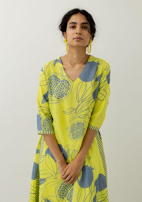 Yellow Printed Viscose Kurta Set