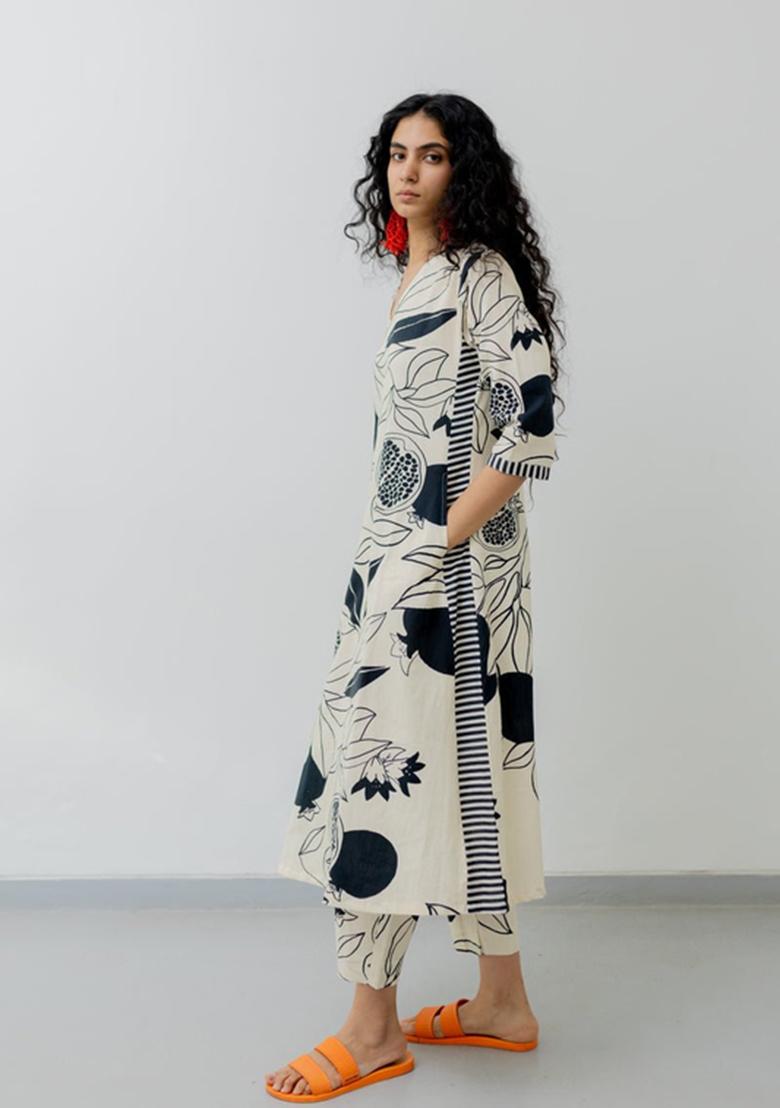 White Printed Viscose Kurta Set