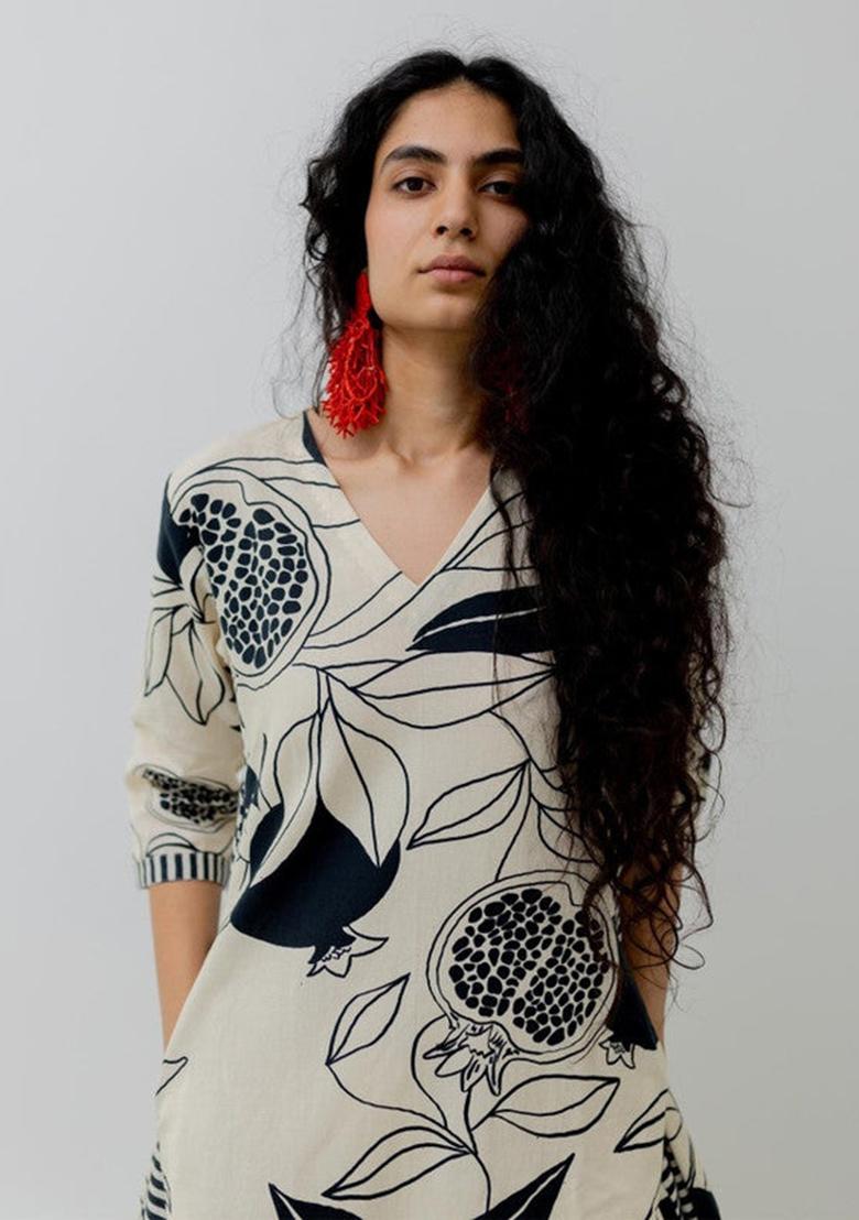 White Printed Viscose Kurta Set