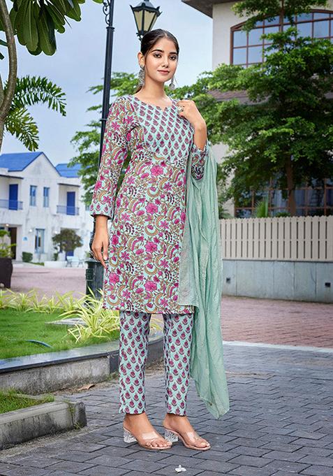 Multicolor Printed Cotton Blend Kurta Set