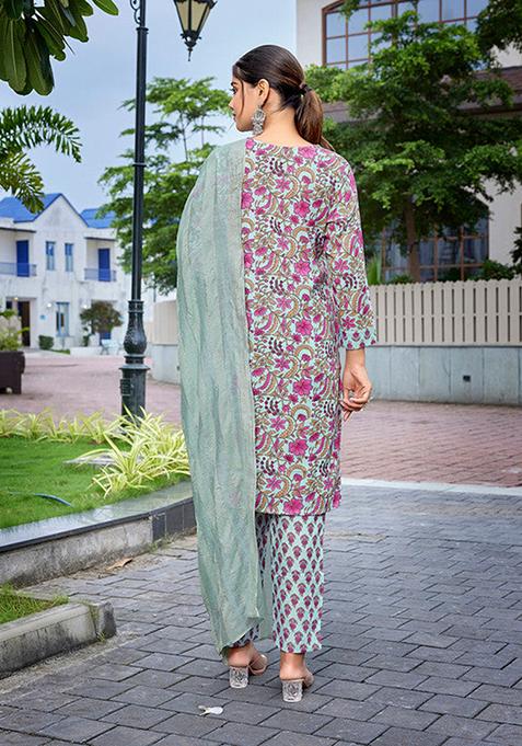 Multicolor Printed Cotton Blend Kurta Set