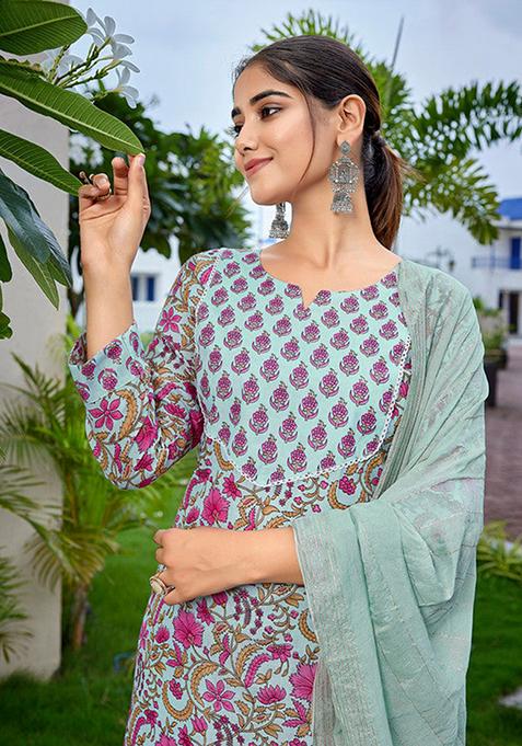 Multicolor Printed Cotton Blend Kurta Set
