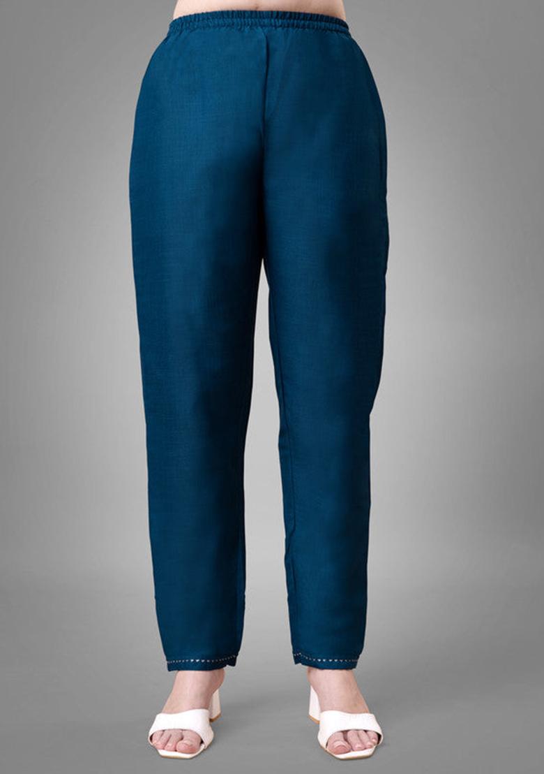 Blue Embroidered Cotton Blend Kurta Set