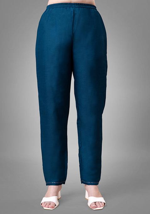 Blue Embroidered Cotton Blend Kurta Set