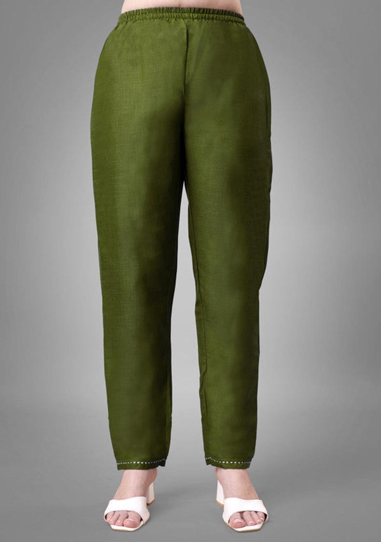 Green Embroidered Cotton Blend Kurta Set