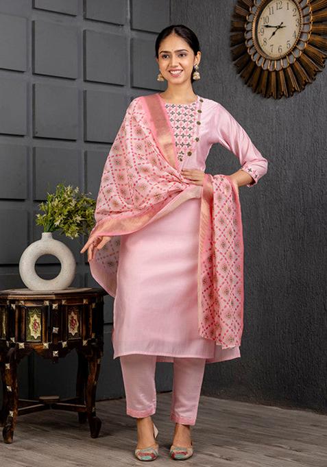 Baby Pink Yoke Design Viscose Kurta Set